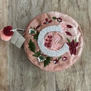 Francesca’s Velvety Initial C Coin Purse Multicolored Embroidered Beaded NWT